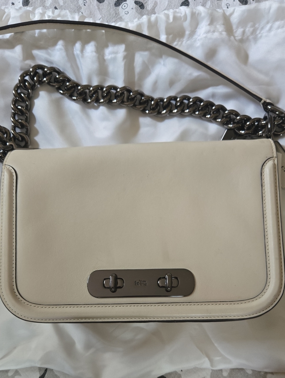 Coach 1941 Leather Shoulder Bag in Cream with Leather Accented Chain